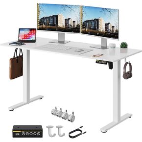 Electric Standing Desk Adjustable Height 48"x24" Stand Up Desk with Lockable Wheels Ergonomic Sit Stand Desk for for Work Office Home Computer Desk Workstation (Rustic Brown)