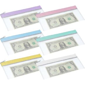 6 قطع أكياس المال مع Zipper Clear Plastic Money Bag Pouch 7.8 × 3.9 بوصة و 6 ألوان حقيبة نقدية واضحة واضحة لعملة الإيداع لعملية عمل متعددة الأغراض
