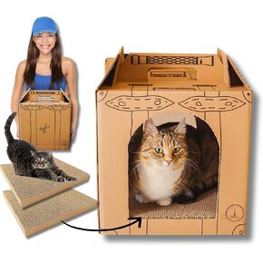 يتضمن شركة Cat Carrier من Cortboard Scratcher و Hideout ، وسادة خدش على الوجهين - اعتماد Cat Travel Carrier - الصديقة للبيئة والقابلة للتحلل ، الحجم 15.7x13.6x13.6 في