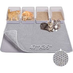 BurgeonNest Cat Litter Mat 47" x 35" Upgraded Felt & Fabric Material Cat Trapping Mat for Fewer Creases, Extra Large Hold 3-4 Litter Boxes Urine-Proof Non-Slip, Machine Washable, Soft on Paws, Grey