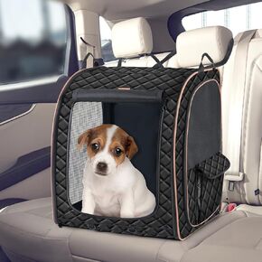 Pet Carrier & Car Seat, 20 Inch 3-Door Portable Soft-Sided Folding Travel Crate Kennel for Dogs and Cats,Collapsible Hard Bottom Back Seat Extender Travel Cage Blanket for Small Dogs, Black