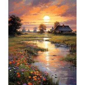Eiazuiks Stamping Cross Stitch Kit, Flowers Counting Cross Stitch Kit for Adult Beginners, Full Line DIY Stitching Kit for Home Decor Cross Stitch Patterns 12x16 inches