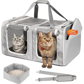 Cat Carrier for 2 Cats, Large Cat Travel Carrier with Litter Box, Double Pet Carrier for Cats/Dogs up to 40lbs