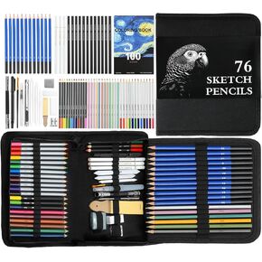76 Pack Sketching Supplies, Art Supplies Include Graphite Colored Charcoal Watercolor & Metallic Pencils, Sketching Kit with 3-Color Sketchbook, Drawing Kit Gift for Kids Teens Adults Beginner Artists
