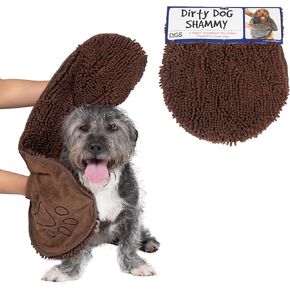 Dog Gone Smart The Dirty Dog Shammy - Fast Drying Plush Shammy Towel with Dual Hand Pockets and Elastic - Super Absorbent Microfiber and Machine Washable - Grey