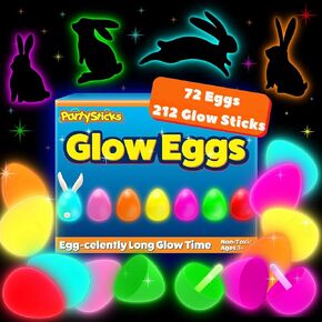 Partysticks 48 Easter Glow Eggs & 144 Mini Glow Sticks 192pcs ، إجمالي ، وتوهج في الظلام المراهقون ، البالغين ، حشوات سلة الفصح ، هدية ، هدية لعبة الصيد ، وفضلات الحفلات ، و Boys Girls Classroom Awards