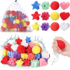 Hydren 120 pcs كرات مائية قابلة لإعادة الاستخدام 2 بوصة ملونة اسفنجة الامتصاصية الحب من خمسة نقاط نجم الكرات على شكل ألعاب في الهواء الطلق وألعاب المياه للأطفال الصيفية.