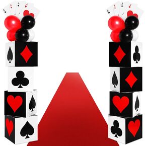 52 Pcs Casino Themed Decorations Set Las Vegas Game Night Entryway Door Party Decor 8 Pcs 12 Inch Large Dice Boxes 8 Jumbo Poker Cards 30 Pcs Balloon Aisle Runners for Birthday Celebration