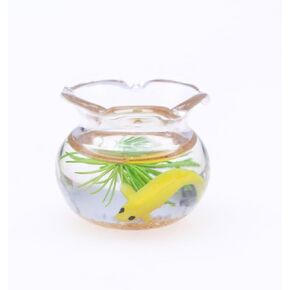 1PCS Multicolour Mini Round Fish Tank ديكور زجاجي واقعية لعرض Dollhouse Captivated Miniature for Crafts الحلي المناظر الطبيعية المصنوعة يدويًا ، أوعية ذهبية مصغرة ، ملحقات دمية (أصفر)
