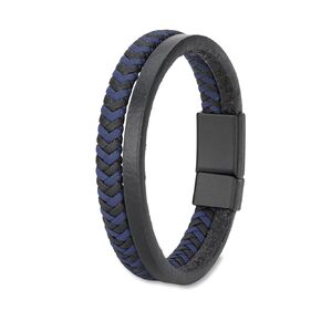 Handmade Leather Bracelet for Men - Braided bracelet with steel clasp made of first quality genuine leather (Black braided)