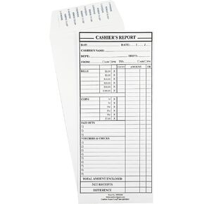 100 Cashier Report Envelope, 4 1/2" x 10 3/8", Sturdy 24lb White, Cashier Depot Depoist Envelopes,100 Envelopes (MT235 - Gum Flap)