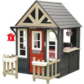 Kidkraft Riverscape Wooden Playhouse مع جرس الباب والسياج والمطبخ وباب الحيوانات الأليفة