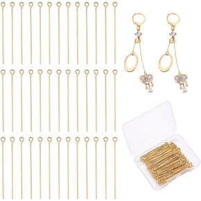 PH PandaHall 200 pcs 1.6 inch 304 Stainless Steel Head Pins Real 18K Gold Plated Bead Pins Jewelry Pins 21 Gauge Open Eye Pin for Earring Pendant Bracelet Necklace Jewelry DIY Craft Making