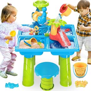 BELLOCHIDDO Water Table for Toddlers - 4 in 1 Kids Play Water and Sand Outdoor Activity Sensory Playset with 11 Pcs Accessories - Summer Pool Backyard Toys Gifts for Boys Girls 1.5+ Years Old