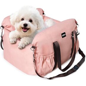 Dog Booster Car Seat for Small Dogs with Heavy Duty Safety Belt and Lock, Waterproof Detachable Dog Travel Bed for Car with Storage Pocket Up to 25lbs, Memory Foam Filling for Max Support