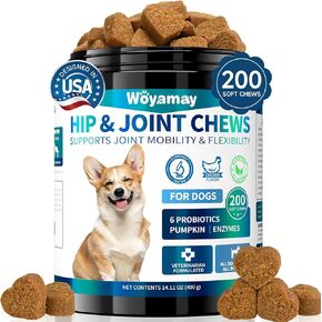 Hip and Joint Supplement for Dogs, Glucosamine for Dog Joint Supplement, 200 Soft Chews with Glucosamine, Chondroitin and MSM Dog Hip and Joint Supplement for All Ages and Breeds, Chicken Flavor