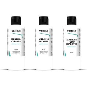 Vallejo - Bundle Airbrush Cleaner 200 ml. (6.76 fl.oz.) + Airbrush Thinner 200 ml. (6.76 fl.oz.) + Airbrush Flow Improver for Acrylic Paints 200 ml. (6.76 fl.oz.)