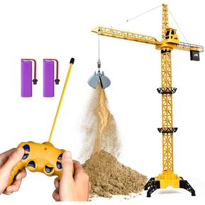 DIY Sploy 4 Channel RC Tower Crane للأطفال - 50.4 بوصة لعبة رافعة التحكم عن بُعد مع بطاريتين ، ومركبات بناء الرفع الدوارة مع مصابيح LED ، ولعب الحفريات للأعمار 4،5،6،7،8 الأولاد والبنات
