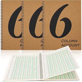 2 Pcs Accounting Ledger Book 3 Column 7 * 9.25inch Columnar Notebook Columnar Pad 3 Columns Kraft Paper Cover 100 Pages for Personal Use Small Business(50 Sheet)