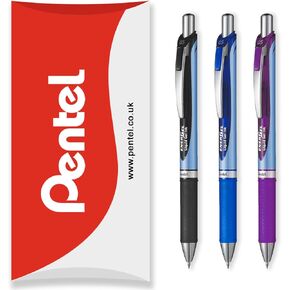Pentel EnerGel BLN75 Retractable Gel Ink Rollerball Pen - 0.5mm Nib - Black, Blue & Violet Ink - Pack of 6 in Clam Wallet Packaging