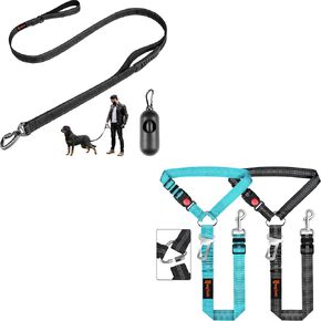 Double-Sided Reflective Double Handle Dog Leash - Double-Layer Thickening, Lockable Safety Carabiner Design,3 in 1 Pet Dog Car Seatbelt Leash
