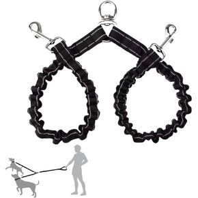 2 Dog Leash 360 ° دوارة لا تشابك كلب مزدوج المشي والتدريب المقود مريح صدمة تمتص بونجي عاكسة للكلاب الصغيرة أو الكبيرة