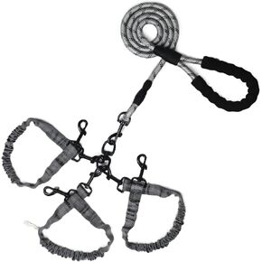 الكلب المزدوج المقاود ، حبل bungee أربعة مقود مع مقبض مبطن قابل للإزالة لـ 4 كلاب ، مقابض خالية من التشابك ، مبطنة ، التحكم الدوار 360 درجة (الأزرق ، 4 طريقة)