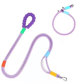 Double Dog Leash & Collars, No Tangle Dual Strong Nylon Dog Leash with Padded Handles for Medium Large Dogs, Hands-Free for Walking, Jogging, Hiking(Purple)