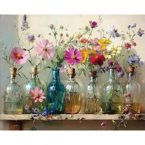Apcufir Flowers Paint by Numbers for Adults,Wildflowers in Stained Glass Paint by Numbers on Canvas,Painting by Number Kits for Offices and Home Wall Decor 16X20 Inch