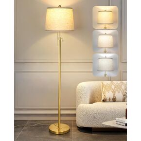 Gold Floor Lamp for Living Room, Tall Standing Lamp with 3 Color Temperatures Modern Brass Floor Lamps for Reading Bedroom Office Lights Corner Night Stand Kids Lamp (9W LED Bulb, White Lampshade)