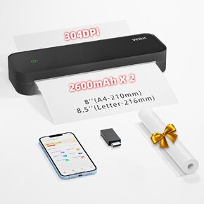 wbk® Portable Printers Wireless for Travel, Thermal Inkless Printer Support 8.5" X 11" US Letter&Legal,A4&A5 Thermal Paper,Bluetooth Wireless Mini Printer Compatible with Android
