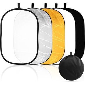 EMART 24'' x 36'' (60 x 90cm) Light Reflectors 5-in-1 Photo Collapsible Photography Reflector Large Oval Portable Collapsible Light Reflector Photography Panel for Studio Video