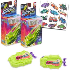 مجموعة قاذفة Beyblade Dual Beyblade - حزمة مع 2 Beyblade String Launchers Quad Strike ، اليسار/اليمين Tattoos | Beyblade Launcher مجموعة للأطفال