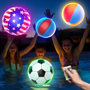 Skirfy LED Light Up Beach Balls with Remote,4 PCS Pool Toys,16 Colors Lights and 4 Light Modes,Outdoor Beach Party Games&Toys for Kids Adults Pool Patio Garden Decorations