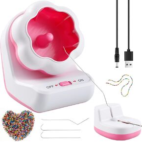 Electric Bead Spinner with Base,Automatically Clay Bead Spinner with 2 Needles Fast Beading Bead Spinner Machine Effortless Electric Bead Bowl Spinner for Jewelry Making DIY Bracelets Necklaces (Pink)