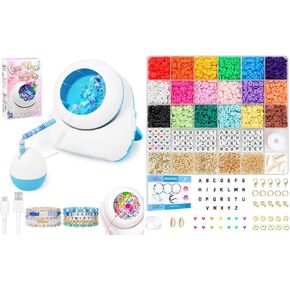 Pskfvre Bead Spinner Kit 2200Pcs, Wireless Charging Electric Bead Spinner and Clay Beads for Jewelry Making and Friendship Bracelets, Beginner Friendly, Gift for Girl