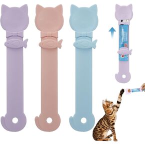 3 Pack Pet Treat Feeding Tool with Sliding Extruder, Lickable Wet Food Dispenser for Liquid Snacks, Eco-Friendly Food Strip Feeder for Dogs & Cats, 6.5×27cm (Pink, Blue, Purple)