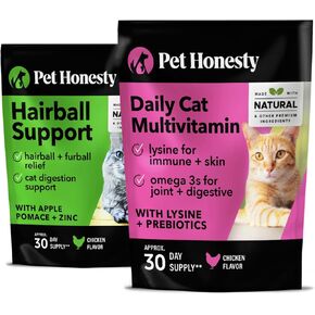PET الصدق دعم كرة الشعر + حزمة Cat Multivitamin Daily Essentials - مقرمشة ومضغ كريمي لعلاج كرة الشعر ، وصحة المناعة ، والدعم المشترك ، والبشرة والمعطف