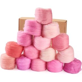 Wool Roving Yarn for Needle Felting Pink Soft Fibre Wool Supplies for DIY Hand Spinning Weaving Beginners Adults Handmade Dolls Felted Animal Women 75 G