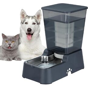Automatic 5.4L/1.4Gal Pet Waterer, Pet Automatic Dog Water Dispenser Gravity Stainless Steel Water Feeder, Large Capacity Feeding Bowls for Cats and Medium & Large-Sized Dogs (White, Water)
