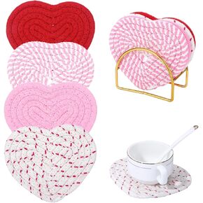 Cat Ear Coasters Set of 4, Handmade Braided Cotton Cute Coasters with Holder, Gifts for Cats Lover Mother Friend Woemen, Cat Drink Accessories for Home Restaurant Tea Coffee Bar Decoration
