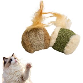 MemeMeow Catnip-Infused Plush Cat Toys - Linen&Plush Soft Feather Cat Balls with 2in1pack for Indoor/Outdoor Play - Interactive Ball Toy for Adult Cats & Kittens