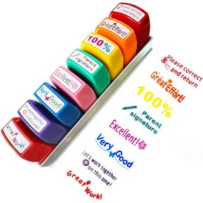 طوابع المعلمين لدرجات الفصول الدراسية مجموعة طوابع الذات （8pcs） للمعلمين الواجبات المنزلية توقيع المدارس المشجعة للمكافأة