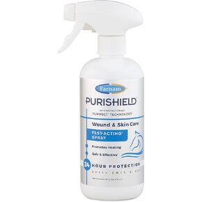 Farnam Purishield الجرح والجلد الرش سريع التمثيل ، منظف متعدد الأغراض مع حماية على مدار 24 ساعة تعزز الشفاء وإصلاح الجلد للخيول والكلاب والقطط والماشية ، 16 أوقية