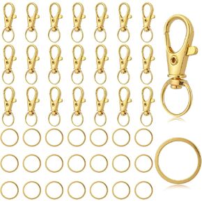 60pcs خطاف خطاف ذهبي دوارة وخواتم مفاتيح ، مشابك مخلب جراد البحر لسلاسل المفاتيح ، 30pcs clasps clasps الخطاف الملتفة و 30pcs حلقات مفتاح الذهب مفتاح Metal Make Match for Keychain Jewelry Crafts