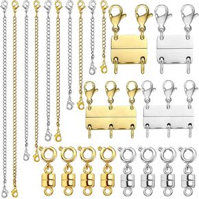 Multi Necklace Layering Clasp and Chain Extender and Magnetic Jewelry Clasp Set, Gold and Silver Multiple Styles Necklace Extenders for Women