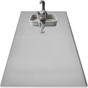 SpaceTime 34"X22" Large Cat Litter Mat Litter Trapping Mat for Cat,XL Litter Box Mat for Kitty,Easy to Clean,Waterproof & Urine Proof Extra Large Silicone Pad for Floor,Non-Slip,Raised Edges(Grey)