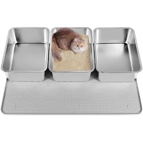 Cat Litter Mat with 3 Pack Stainless Steel Cat Litter Box
