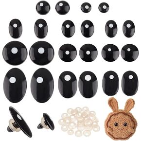 PH Pandahall 110 PCS عيون سلامة بلاستيكية ، 11 أنماطًا ، عيون سوداء محشوة عيون كاواي مع عيون 110pcs لغسالة أميجورومي ، الدمية ، والحيوانات الفخمة والدب الدموي ، جولة بيضاوية/مسطحة