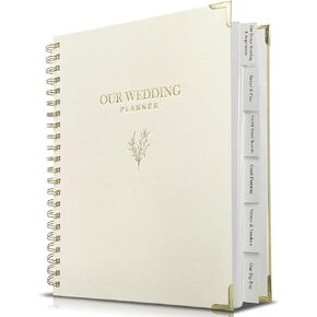 Wedding Planner Book and Organizer for Bride - Elegant Linen Cover Wedding Planning Binder with Checklists,Pockets & Calendars,Perfect Engagement Gifts for Couples(Beige)
